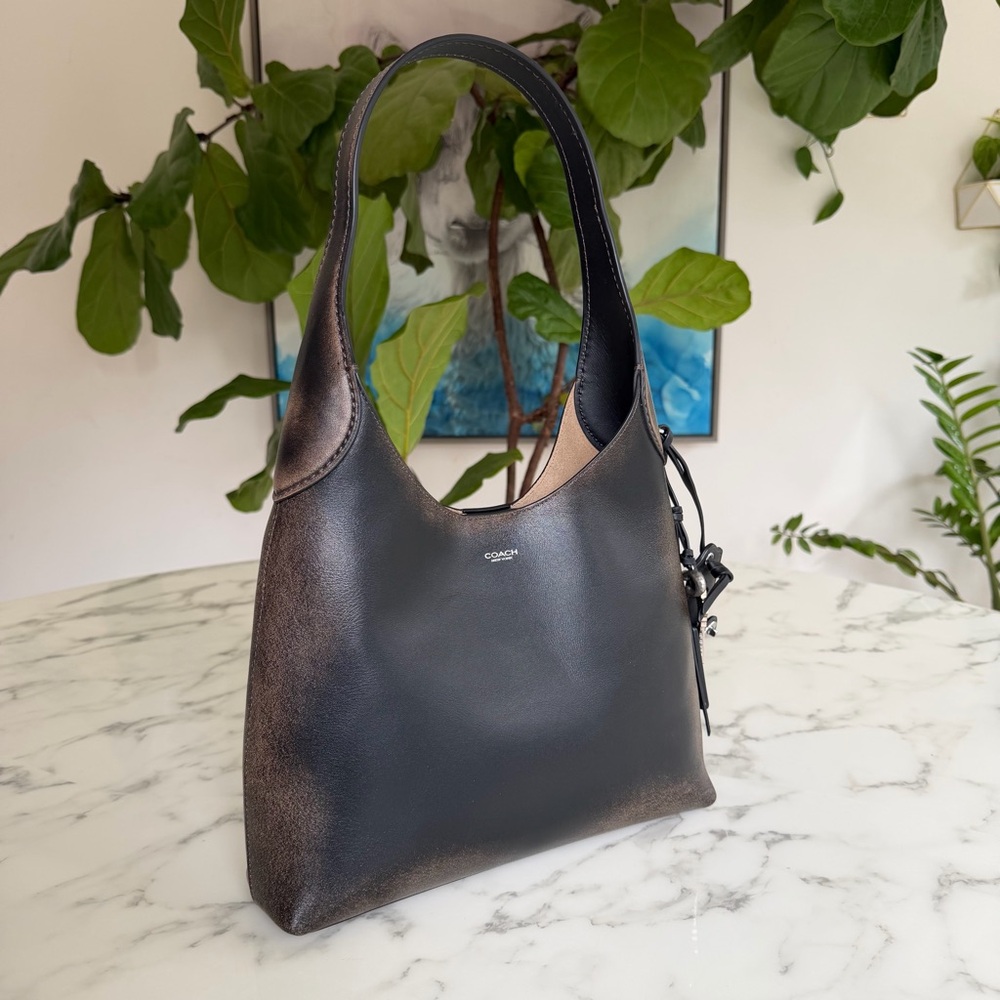 Coach Brooklyn Shoulder Bag 28 In Loved Leather Silver Black Brown CBH44 Ergo - Picture 2 of 16